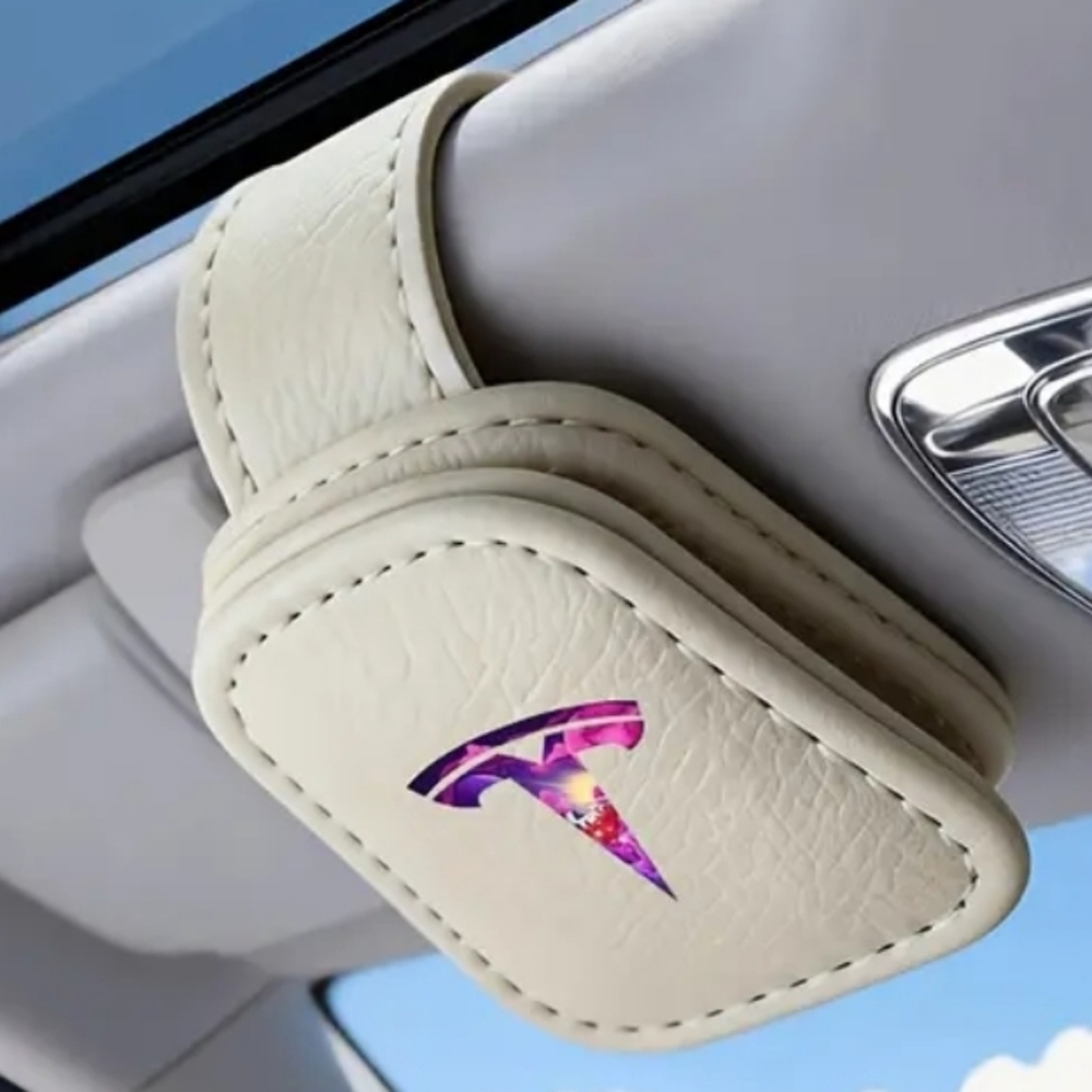 TESLA Faux Leather Car Sunglass Holder | Magnetic Design